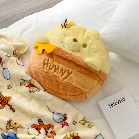 Comfortable Pooh Bear Cushion Blanket Lovely Stuffed Anime Throw Pillow Back Cushion Sofa Bed Warm B