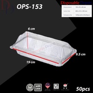 BENXON OPS-153 - Plastic Tray with Lock [ 50pcs± ] Bakery Disposable Clear Food Box - Hot Dog Box - 
