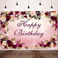1*1.5M Flower Happy Birthday Banner Polyester Backdrop for Birthday Photobooth Backdrop 18th 21st 30