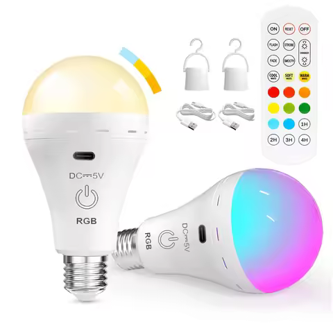 Smart RGB LED Rechargeable Bulb E27 Remote Control, 9W Color Changing Battery Light Bulb for Lamp wi