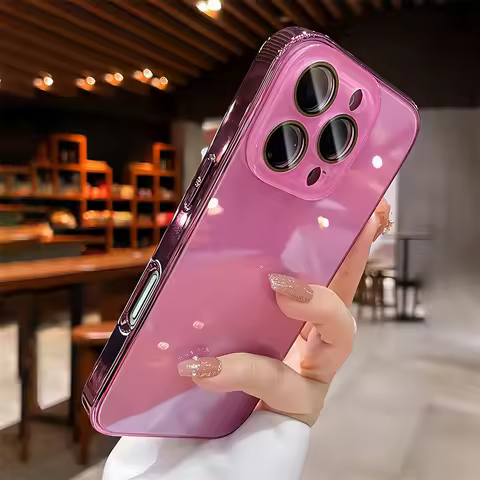 Luxury Plating Bumper Armor Glossy Case For iPhone 11 12 13 14 15 16 17 Pro Max Crystal Glass Lens P
