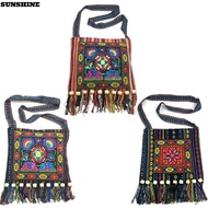 SUNSHINE Message Bag, Tassels Hmong Tribal Ethnic Women Shoulder Bag,  Embroidery Tapestry Thai Indi