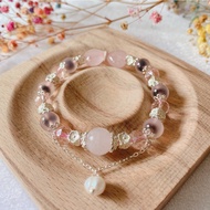 SG LOCAL SELLER Designed Elastic Crystal Bracelet - Pink Gobi Desert Agate with Rose Quartz