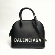 BALENCIAGA 黑色牛皮logo手提貝殼包小號肩背包