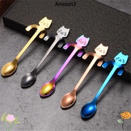 ANXSUN3 1/4pcs Stainless Steel Teaspoon, Tableware Stainless Steel Mini Cat Coffee Spoon,  Cute Cat 