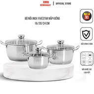 Stainless steel pot set 430 Fivestar Standard 3 bottom induction cooker with glass lid FS06CG (1 pot