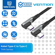 VENTION TAN Type-C to Type-C Game Data Cable Right-Angle 5A PD 100W Fast Charging