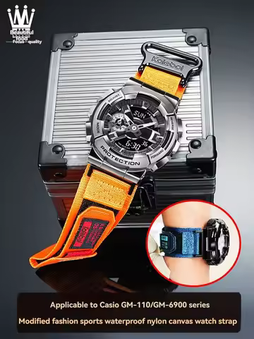 ForCasio G-SHOCK Series 5553 GM-110 Small Steel Cannon Nylon Strap GM-6900 GM-700 GA-110/100/120 Mod