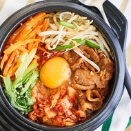 Korean Clay Pot Stone Bowl Soup With Tray Is Cooked Rice Bibimbap Bowl.