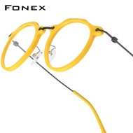 FONEX Acetate Titanium Gọng kính nam giới thiết kế thương hiệu kính tròn nữ mới Nhật Bản siêu nhẹ kí