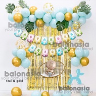 Dekorasi paket Balon simple karakter aqiqah backdrop tirai garland anak pink biru