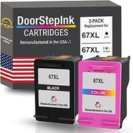 DoorStepInk Hp Remanufactured 67XL Black and Color Combo 2 Pack Ink Cartridge 67 XL– Compatible with