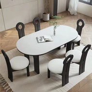 櫻桃傢俱 - 法式複古實木岩板餐枱餐椅組合輕奢現代簡約飯枱餐枱130CM（1枱4椅）