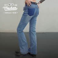 MADEN brand womens youth 2024 autumn new washed blue micro flared jeans light colored high waisted h