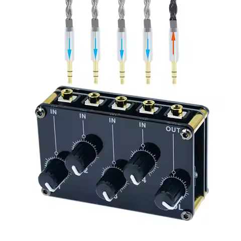 Mix 4 Way 1/8" inch in 1 Out Stereo Passive Mixer Headphone Sound Audio Speaker Splitter selector sw