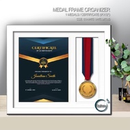Certificate 9"x12" portrait + 1 medal 4"x12" window size frame collage wall hang
