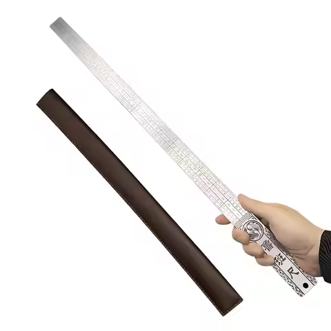 20in/50cm Heavy Duty Stainless Steel Ruler – Dual-Scale Inch/Cm, 3mm Thick for Precision, with Leath