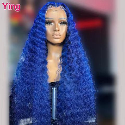 Ying 34 Inch 200% Sky Blue Deep Wave 13x6 Lace Front Wig 5x5 Lace Wig Remy 13x4 Lace Front Wig PrePl