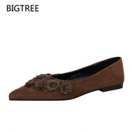 Ready Stock Bigtree Women's Flat Shoes 6213-H67 Retro Style Design Feel Flower Pointed Toe Shallow M