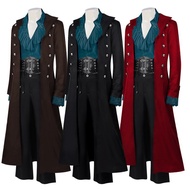 Men's Steampunk Trenchcoat Medieval Count Costumes Pirate Gothic Navy Long Jacket Coat Shirt Vampire
