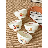 Cartoon Cute Rice Bowl Personal Dedicated Ceramic 17cm Rice Bowl Eating Bowl Cute Tableware Tall Bow