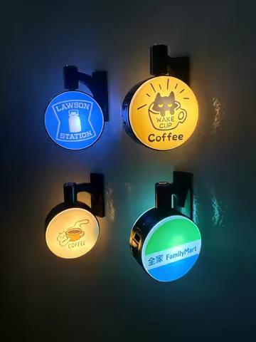 Rotatable LED Fridge Magnet Cat Coffee FamilyMart Lawson Mini Light Sign Home Kitchen Wall Decor Gif