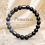 Natural Black Lava Stone Bracelet Protection Meaning Black Onyx Agate Hematite Beads Unisex Adjustab