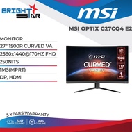 MSI OPTIX G27CQ4 E2 / 27" 1500R CURVED VA / 2560x1440@170HZ FHD / 250NITS / 1MS(MPRT) / DP, HDMI / 3