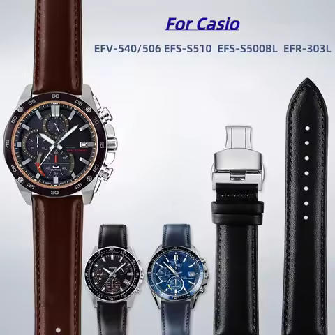20mm 22mm Cowhide Watchband For Casio EDIFICE EFV540 EFS-S500 EFR-303 EFR-552 Genuine leather strap 