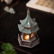 Chinese Creative Antique Ceramic Hexagonal Pavilion Household Aromatherapy Atmosphere Zen Retro Cand
