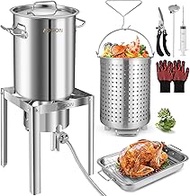AOSION 30QT Stainless Steel Turkey Fryer&Seafood Boil Pot with 55,000BTU Propane Burner for Outdoor 