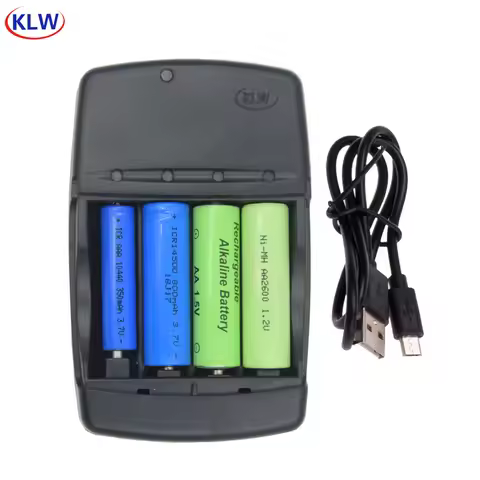 4 slot smart USB Battery Charger for AA AAA 1.2V NiMh NiCd 1.5V Alkaline 14500 16340 10440 10340 3.7