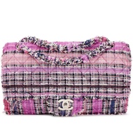 Chanel Chanel Pink and Purple Tweed Fringe Classic Jumbo Double Flap Silver Hardware, 2008