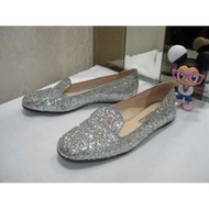 典精品名店 Prada 真品 銀色 亮片 低跟 娃娃鞋 平底鞋 包鞋 37.5 現貨