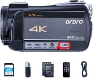 ORDRO กล้องวิดีโอกล้องวีดีโอถ่ายทอดสด4K HDR-AC5 12X เครื่องบันทึกซูมวิดีโอออปติคอลขนาด3.1นิ้วกล้องถ่