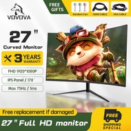 VOVOVA 27 Inch Curved Monitor 75Hz 1080P Pc Gaming Monitor with Free HDMI/VGA Support wall mounting For desktop PC Frameless Office Computer Gaming monitor