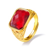 Luxury 18K Gold Plated Ruby Rings Mens Stainless Steel Adjustable Finger Ring Fashion Male Opening R