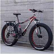 Fashionable Simplicity Adult Fat Tire Mountain Bikes Dual Disc Brake Hardtail Mountain Bike Front Suspension Bicycle Women All Terrain Mountain Bike (Color : Red B, Size : 26 Inch 24 Speed)
