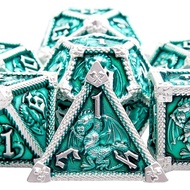 AUSTOR 7-Die Metal DND Dice Set Dungeons and Dragons Polyhedral Roll Playing Dice with Box D20 D12 D