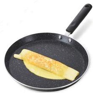 1pc Black Aluminum Pancake Pan, Flat Bottom Breakfast Frying Pan, Compatible With Gas Stove And Indu