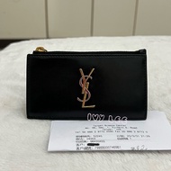 SAINT LAURENT 金銀雙色 LOGO 611558 零錢包 黑 卡夾包 經典黑 正品 二手精品