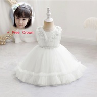 Snow White Dress for Baby Girl Summer Mesh Embroidered Dress for Kid Girls 1 2 3 4 5 Years Old Pearl Princess Birthday Party Gown Girls Wedding Dresses