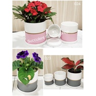 Pink / Grey Ceramic Flower pot with plate - L size pot 大号陶瓷花盆 粉色/灰色