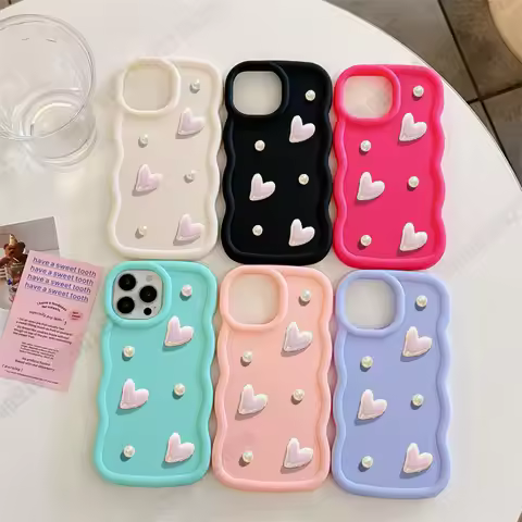 3D Pearl Love Heart Wavy Silicone Case For Samsung Galaxy M55 M35 M15 F55 F15 F14 C55 M23 5G M32 M22