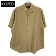 Polo Ralph Lauren 米色亞麻真絲短袖襯衫，飾有小馬刺繡，XL 碼 [二手]