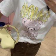 GANNI Women's Teddy Bear Pattern Round Neck Loose Cotton Short-Sleeved T-Shirt Top