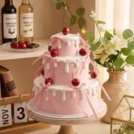 Beautiful cherry pink 3-layer fake cream cake, model cake for photography M234