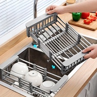 Stainless Steel Extendable Dish Drying Rack Kitchen Sink Rack Drainer Tools Telescopic Fruit Veget