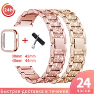 Band + Case Metal Strap For Apple Watch  Series 5 Strap 40mm 44mm Diamond Ring 38mm 42mm Stainless S
