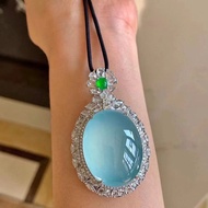 I Burmese Ice Jade Blue Water Egg Noodle Pendant Sky Sea Blue 925 Inlaid Jade Pendant Men Women Gift